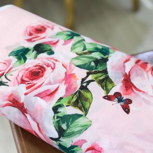 Tricoline Estampada Floral Rosa